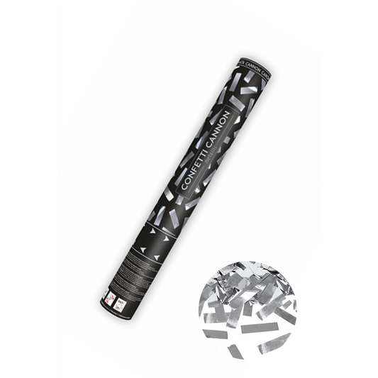 1 canon à confettis - 40cm - Métallique - Bandes - Argent