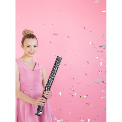 1 canon à confettis XL - 60cm - Métallique - Bandes - Argent