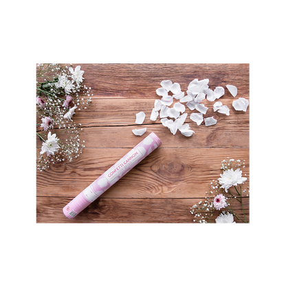 1 confettikanon - 40 cm - rozenblaadjes - wit