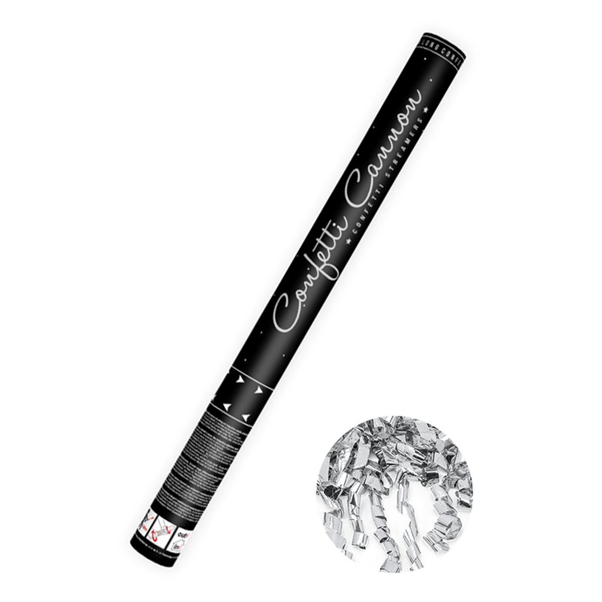 1 Confettikanon XL - 60cm - Metallic - Slingers - Zilver