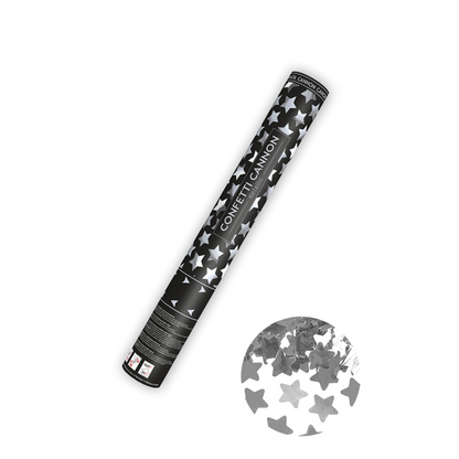 1 Confettikanon - 40 cm - Metallic - Sterren - Zilver