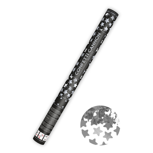 1 canon à confettis XL - 60 cm - Métallisé - Étoiles - Argent