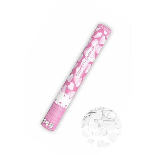 1 Confettikanon - 40cm - Papier - Harten - Wit
