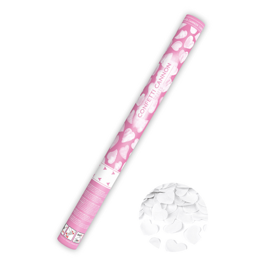 1 confetti kanon XL - 60cm - papier - hartjes - wit
