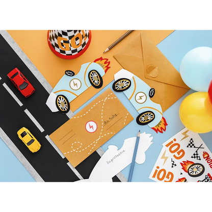 6 Cartes d'invitation - Voitures de course