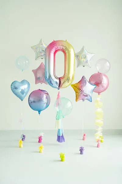 1 Ballon XXL - Cijfer 0 - Pastelregenboog