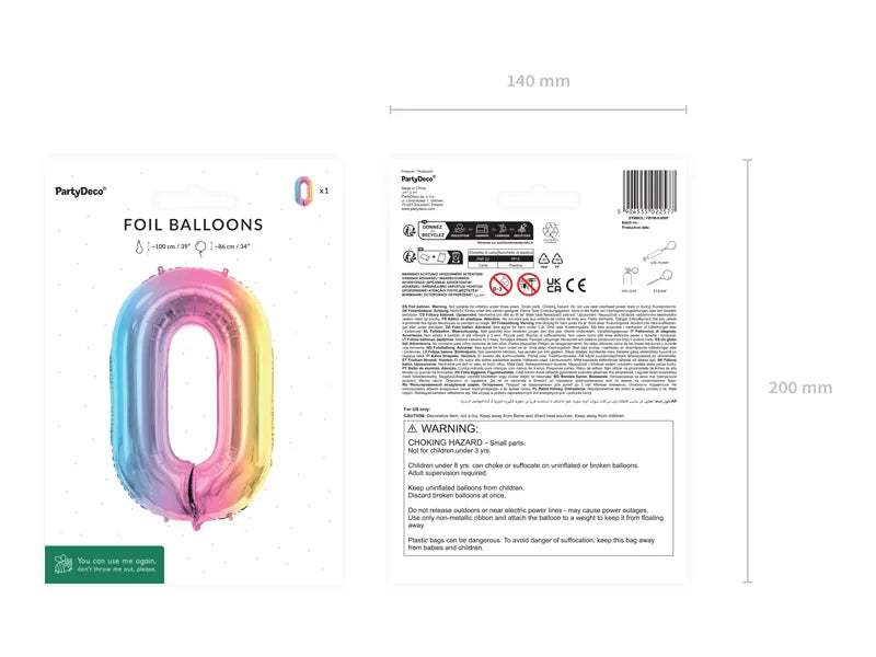 1 Ballon XXL - Cijfer 0 - Pastelregenboog