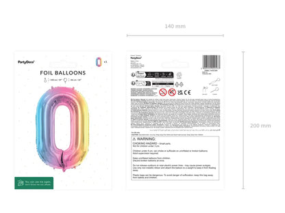 1 Ballon XXL - Cijfer 0 - Pastelregenboog