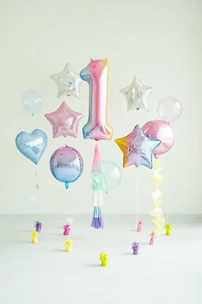 1 XXL ballon - Cijfer 1 - Pastelregenboog