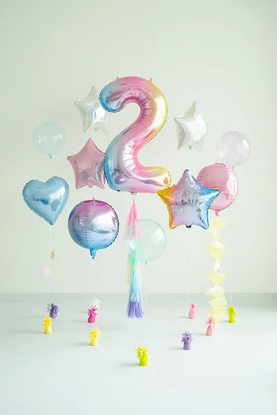 1 Ballon XXL - Cijfer 2 - Pastelregenboog