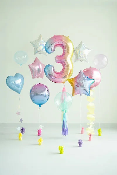 1 Ballon XXL - Cijfer 3 - Pastel regenboog