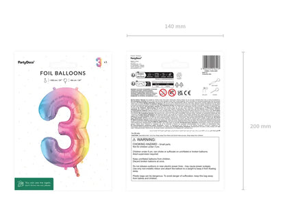 1 Ballon XXL - Cijfer 3 - Pastel regenboog