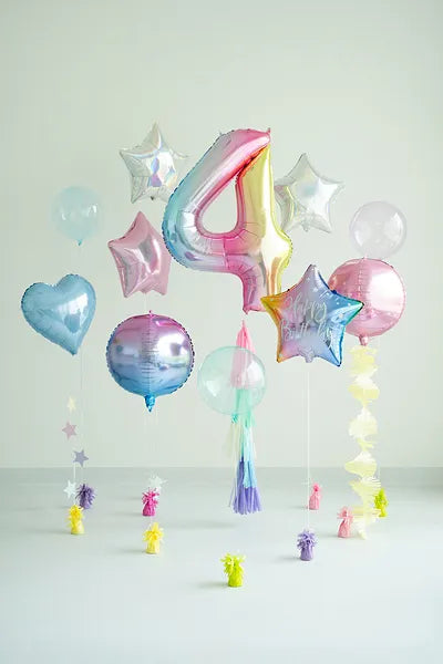1 ballon XXL - Chiffre 4 - Arc-en-ciel pastel
