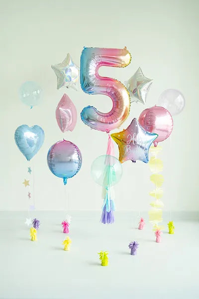 1 Ballon XXL - Cijfer 5 - Pastelregenboog
