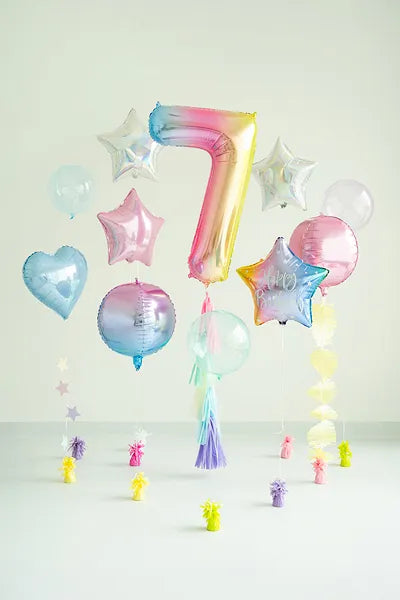 1 Ballon XXL - Cijfer 7 - Pastelregenboog