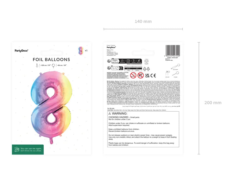 1 Ballon XXL - Cijfer 8 - Pastelregenboog
