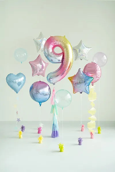 1 Ballon XXL - Cijfer 9 - Pastel Regenboog