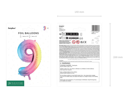1 Ballon XXL - Cijfer 9 - Pastel Regenboog