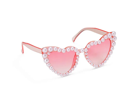 1 Paire – Lunettes en forme de cœur avec des perles – Rose