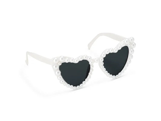 1 paire – Lunettes en forme de cœur avec perles – Blanc