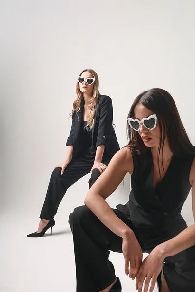 1 paire – Lunettes en forme de cœur avec perles – Blanc