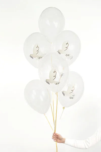 6 ballons à motifs - Ø 30cm - Colombe - Crystal Clear
