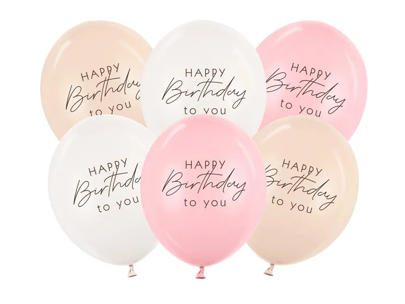 6 Motivballonnen - Ø 30 cm - Happy Birthday - Roze Mix