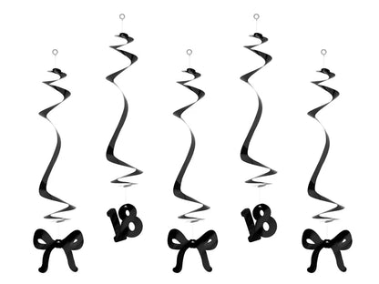 5 spirales d'anniversaire de 50 cm avec rubans - 18e anniversaire - Noir