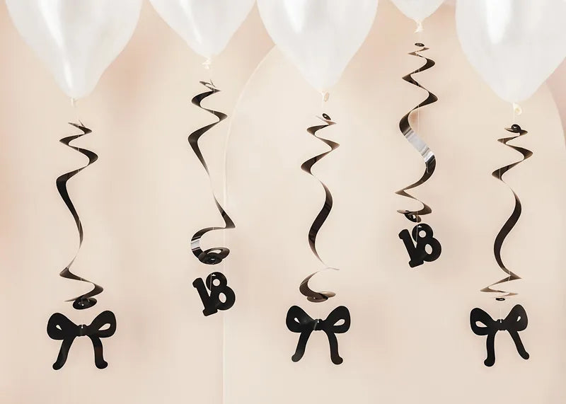 5 spirales d'anniversaire de 50 cm avec rubans - 18e anniversaire - Noir