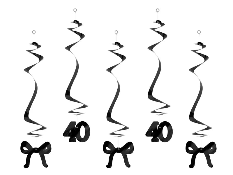 Tourbillons 50 cm « Joyeux 40e Anniversaire » avec rubans - Noir