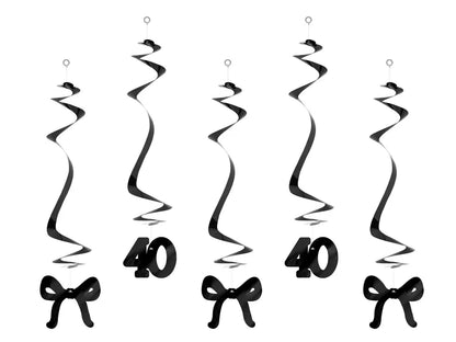 Tourbillons 50 cm « Joyeux 40e Anniversaire » avec rubans - Noir