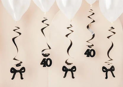 Tourbillons 50 cm « Joyeux 40e Anniversaire » avec rubans - Noir